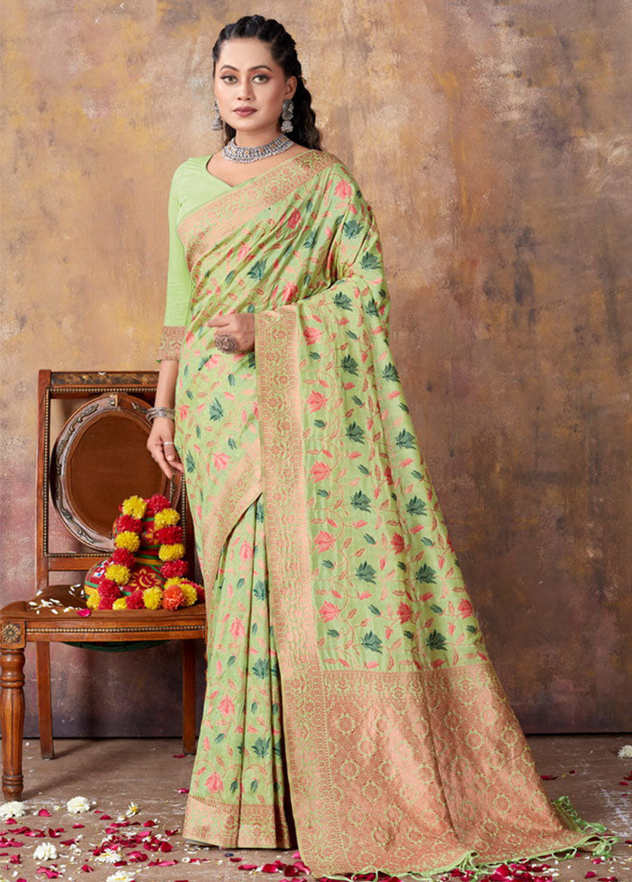 Light Green Spun Silk Saree With Blouse Piece - Indian Silk House Agencies