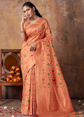 Peach Spun Silk Saree With Blouse Piece - Indian Silk House Agencies