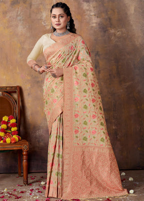 Cream Spun Silk Saree With Blouse Piece - Indian Silk House Agencies