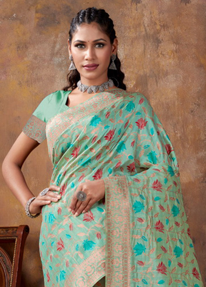 Sea Green Spun Silk Saree With Blouse Piece - Indian Silk House Agencies