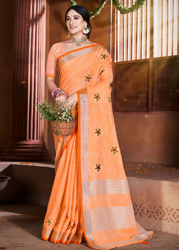 Orange Silk Saree With Blouse Piece - Indian Silk House Agencies