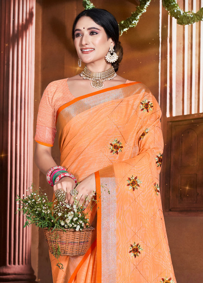 Orange Silk Saree With Blouse Piece - Indian Silk House Agencies