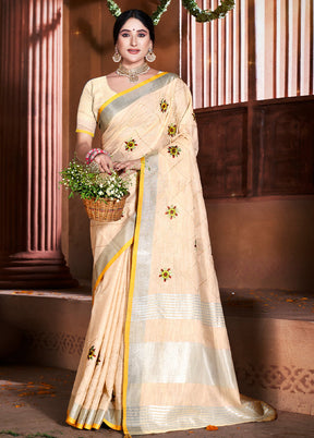 Cream Silk Saree With Blouse Piece - Indian Silk House Agencies