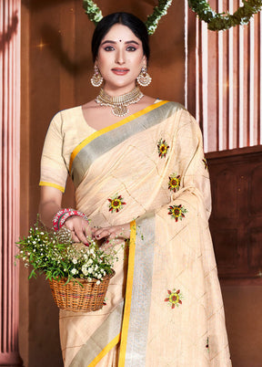 Cream Silk Saree With Blouse Piece - Indian Silk House Agencies