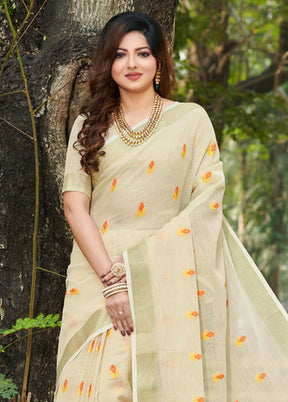 Cream Spun Silk Saree With Blouse Piece - Indian Silk House Agencies