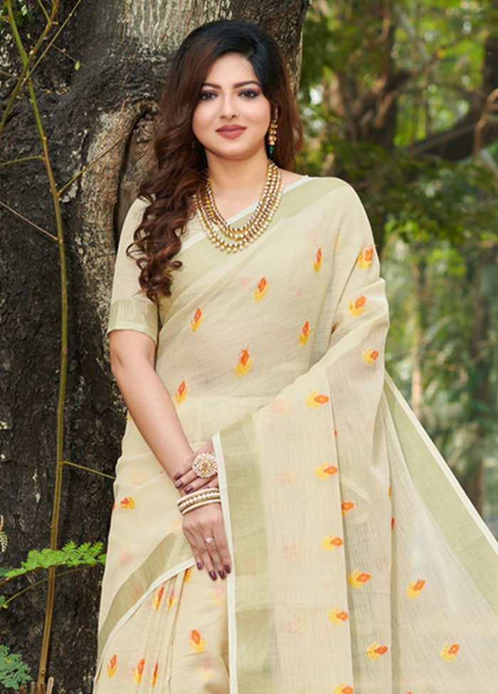 Cream Spun Silk Saree With Blouse Piece - Indian Silk House Agencies