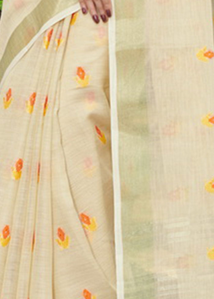 Cream Spun Silk Saree With Blouse Piece - Indian Silk House Agencies