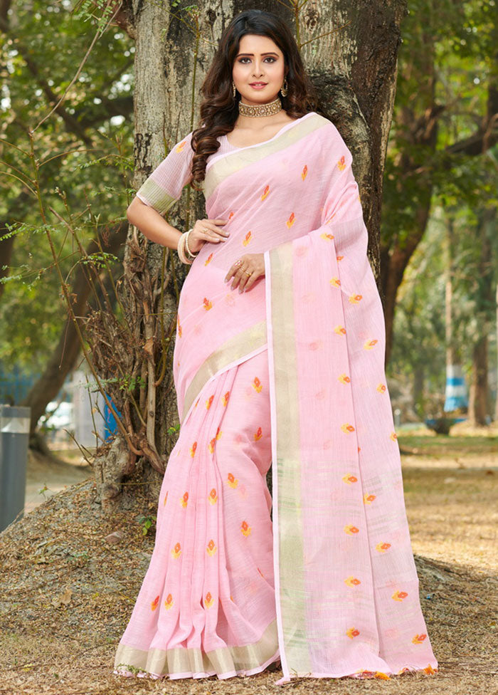 Light Pink Spun Silk Saree With Blouse Piece - Indian Silk House Agencies