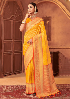 Yellow Spun Silk Saree With Blouse Piece - Indian Silk House Agencies