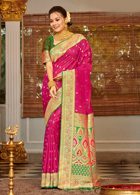 Dark Pink Spun Silk Saree With Blouse Piece - Indian Silk House Agencies