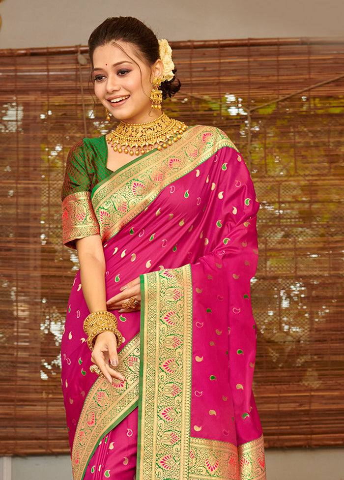 Dark Pink Spun Silk Saree With Blouse Piece - Indian Silk House Agencies