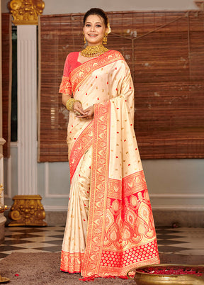 Cream Spun Silk Saree With Blouse Piece - Indian Silk House Agencies