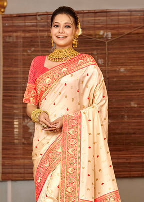 Cream Spun Silk Saree With Blouse Piece - Indian Silk House Agencies