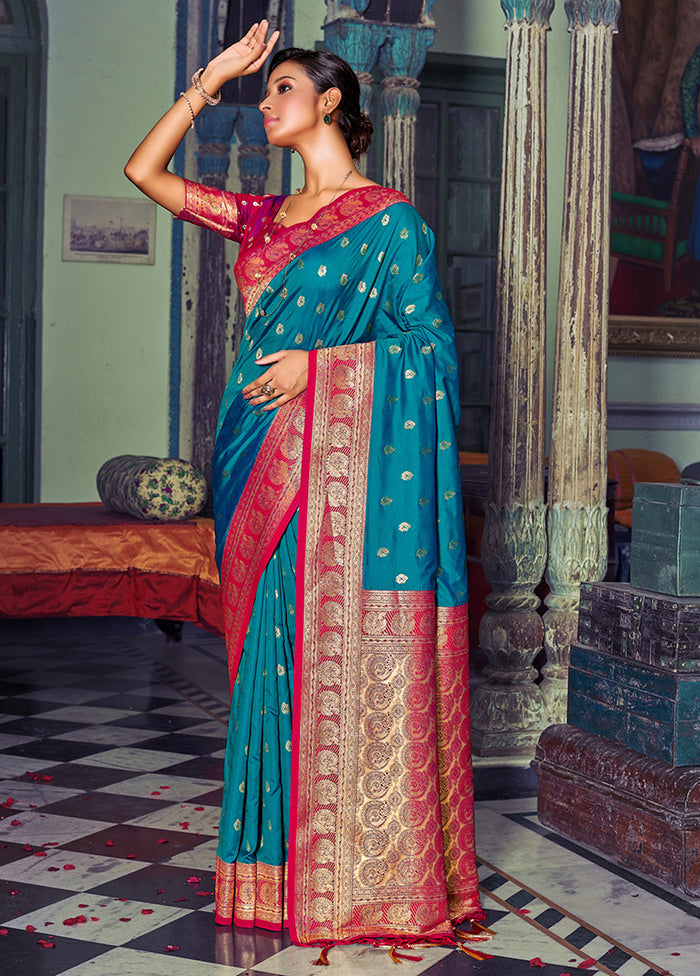 Sky Blue Spun Silk Saree With Blouse Piece - Indian Silk House Agencies