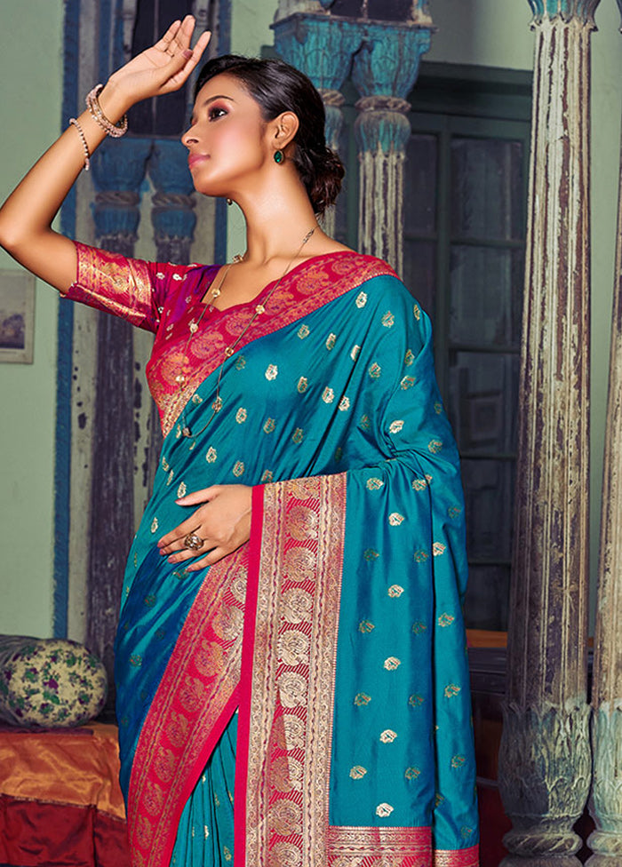 Sky Blue Spun Silk Saree With Blouse Piece - Indian Silk House Agencies