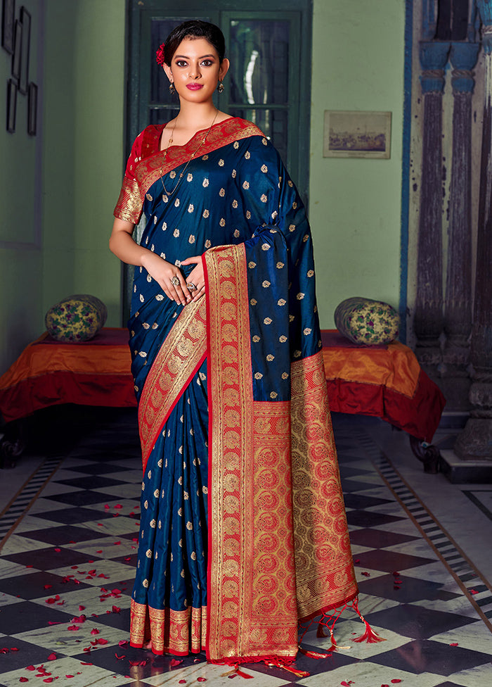 Navy Blue Spun Silk Saree With Blouse Piece - Indian Silk House Agencies