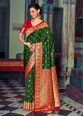 Dark Green Spun Silk Saree With Blouse Piece - Indian Silk House Agencies