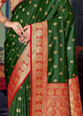 Dark Green Spun Silk Saree With Blouse Piece - Indian Silk House Agencies