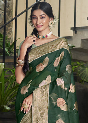 Dark Green Cotton Saree With Blouse Piece - Indian Silk House Agencies