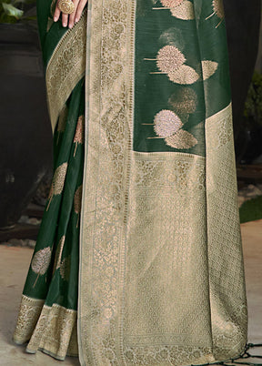 Dark Green Cotton Saree With Blouse Piece - Indian Silk House Agencies