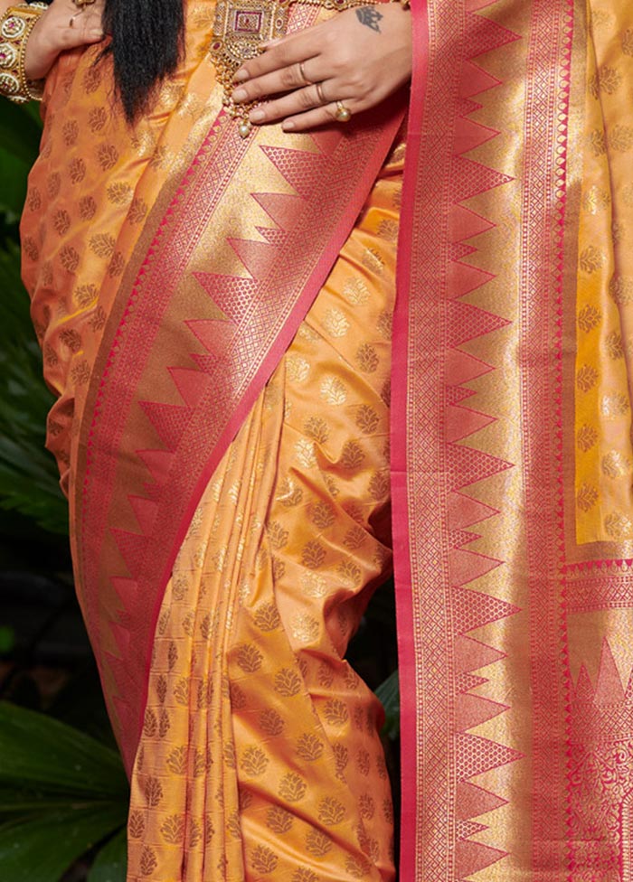 Mustard Spun Silk Saree With Blouse Piece - Indian Silk House Agencies