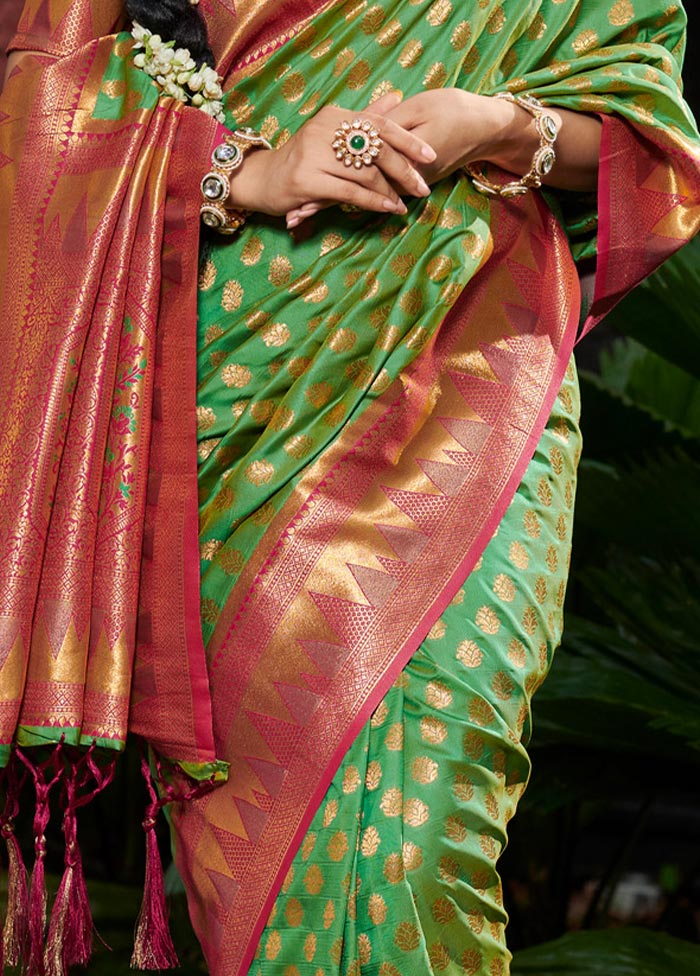 Green Spun Silk Saree With Blouse Piece - Indian Silk House Agencies