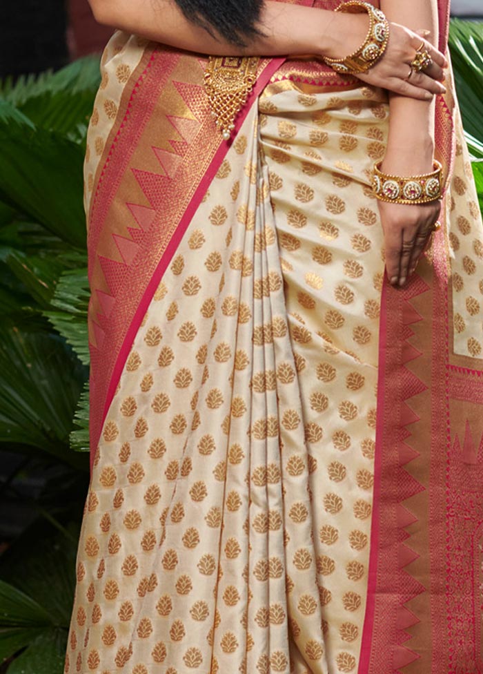 Cream Spun Silk Saree With Blouse Piece - Indian Silk House Agencies