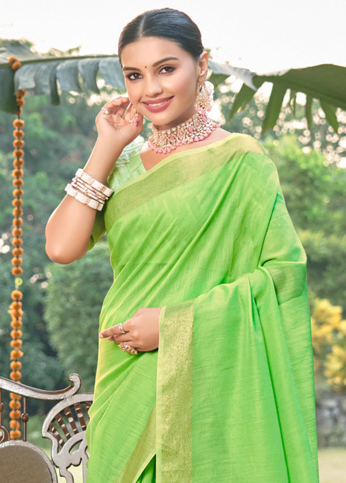 Green Cotton Saree With Blouse Piece - Indian Silk House Agencies