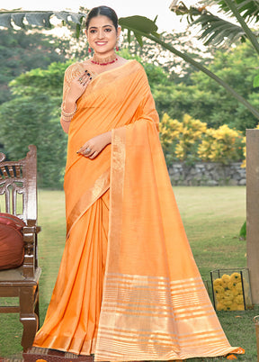 Orange Cotton Saree With Blouse Piece - Indian Silk House Agencies