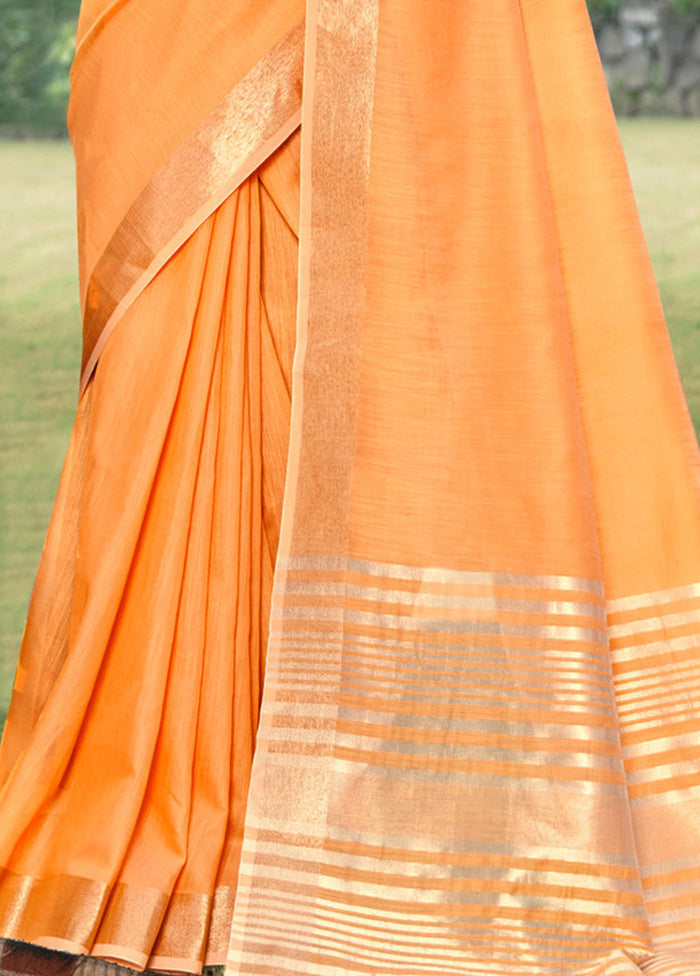 Orange Cotton Saree With Blouse Piece - Indian Silk House Agencies