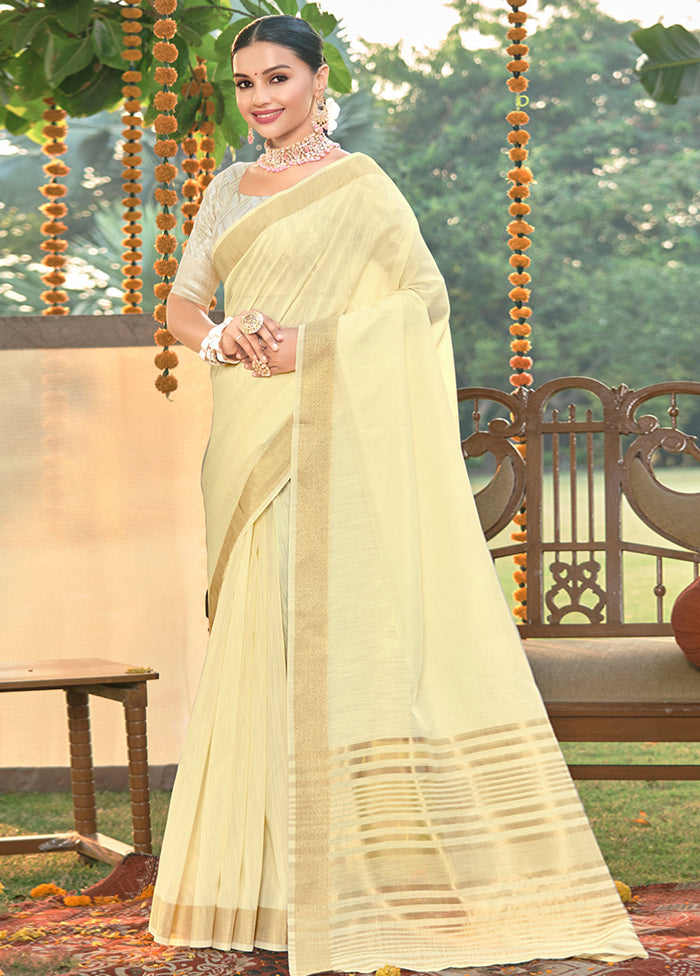 Cream Cotton Saree With Blouse Piece - Indian Silk House Agencies