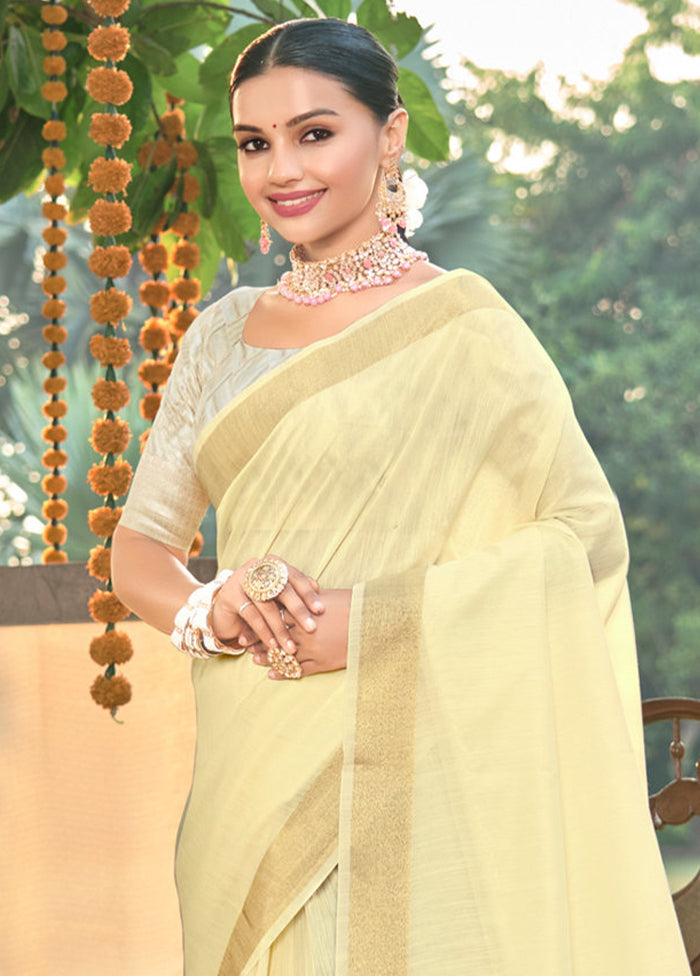 Cream Cotton Saree With Blouse Piece - Indian Silk House Agencies