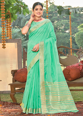 Sea Green Cotton Saree With Blouse Piece - Indian Silk House Agencies