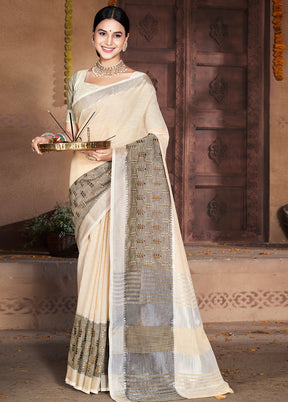 Cream Cotton Saree With Blouse Piece - Indian Silk House Agencies