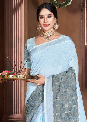 Sky Blue Cotton Saree With Blouse Piece - Indian Silk House Agencies