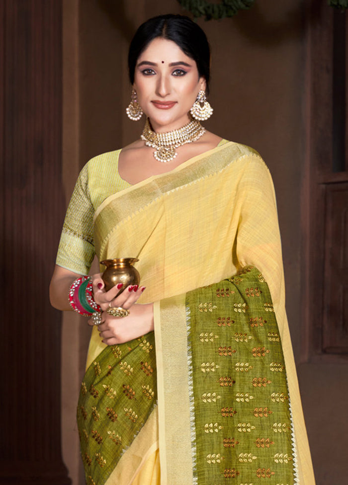 Yellow Cotton Saree With Blouse Piece - Indian Silk House Agencies