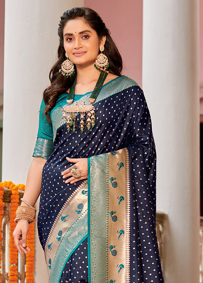 Dark Blue Spun Silk Saree With Blouse Piece - Indian Silk House Agencies