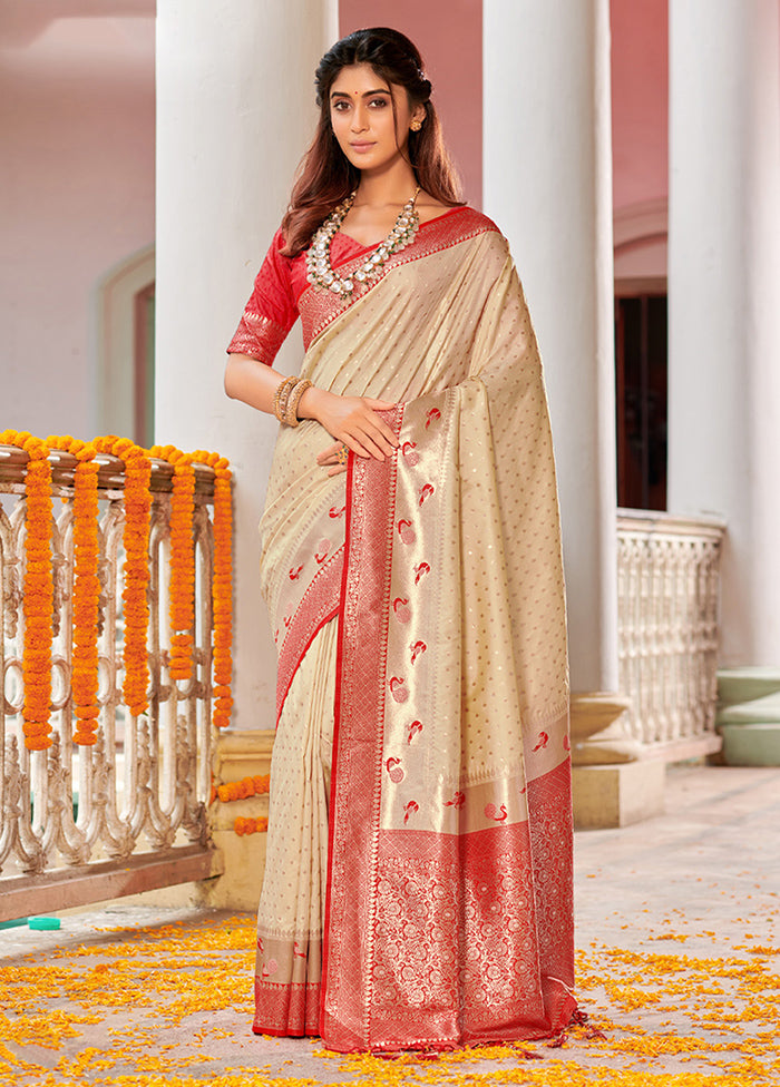 Cream Spun Silk Saree With Blouse Piece - Indian Silk House Agencies