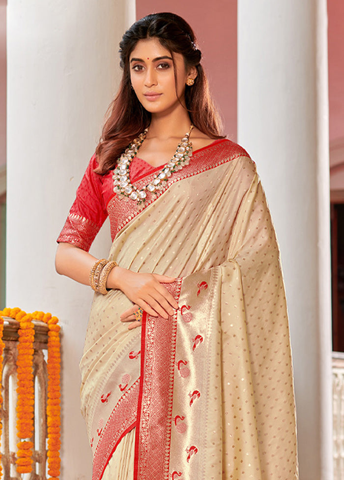 Cream Spun Silk Saree With Blouse Piece - Indian Silk House Agencies