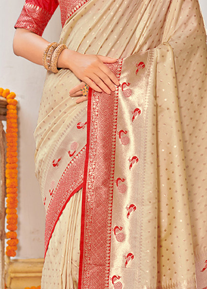 Cream Spun Silk Saree With Blouse Piece - Indian Silk House Agencies