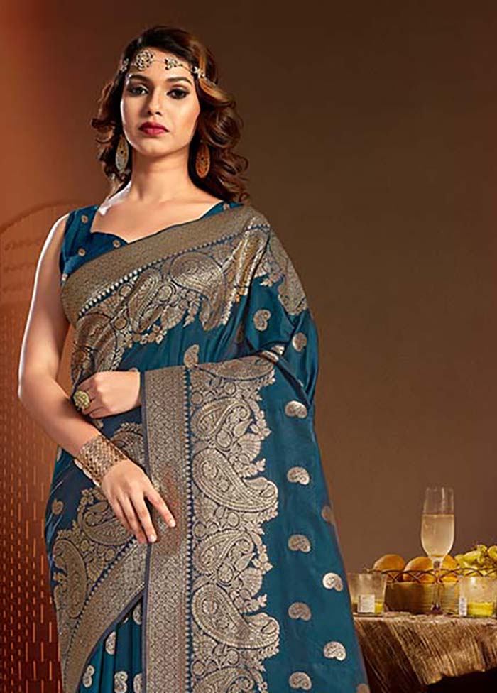 Navy Blue Spun Silk Saree With Blouse Piece - Indian Silk House Agencies