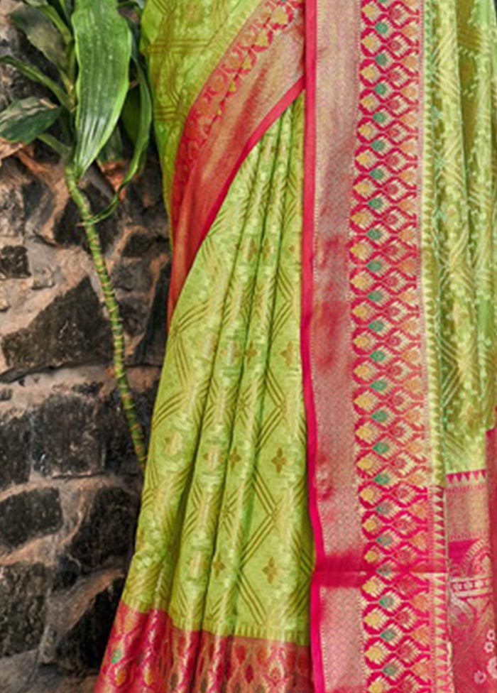 Parrot Green Organza Saree With Blouse Piece - Indian Silk House Agencies