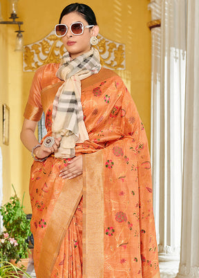 Orange Spun Silk Saree With Blouse Piece - Indian Silk House Agencies