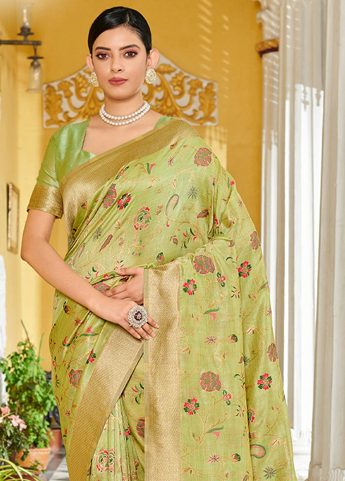 Light Green Spun Silk Saree With Blouse Piece - Indian Silk House Agencies