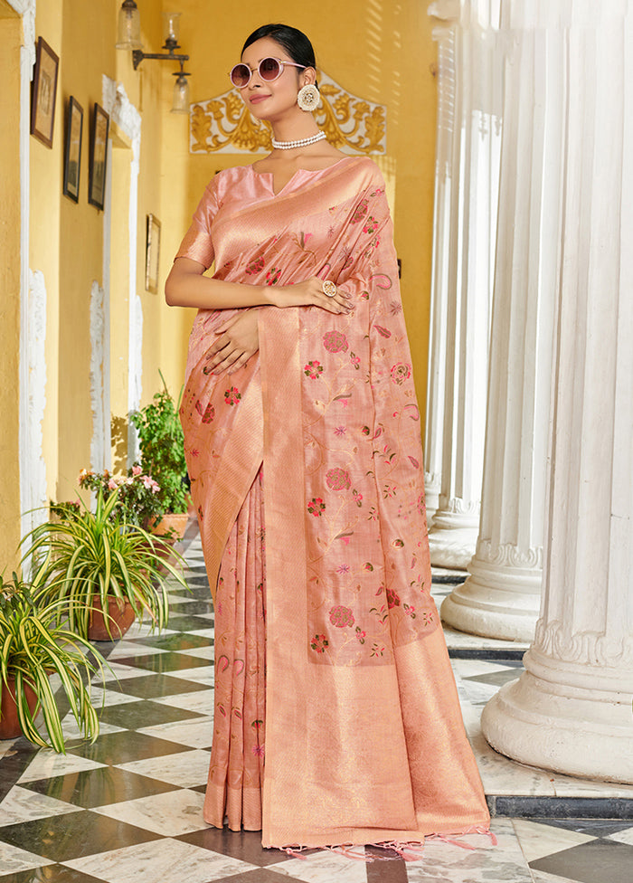 Light Pink Spun Silk Saree With Blouse Piece - Indian Silk House Agencies