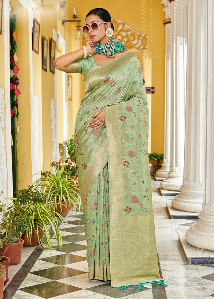 Light Green Spun Silk Saree With Blouse Piece - Indian Silk House Agencies