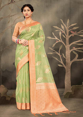 Light Green Cotton Saree With Blouse Piece - Indian Silk House Agencies