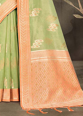 Light Green Cotton Saree With Blouse Piece - Indian Silk House Agencies