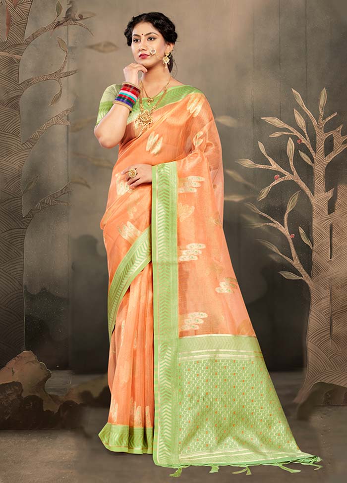 Orange Cotton Saree With Blouse Piece - Indian Silk House Agencies