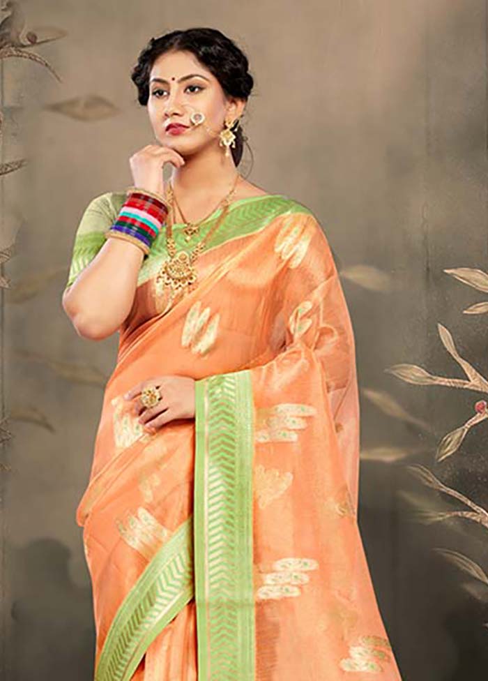 Orange Cotton Saree With Blouse Piece - Indian Silk House Agencies